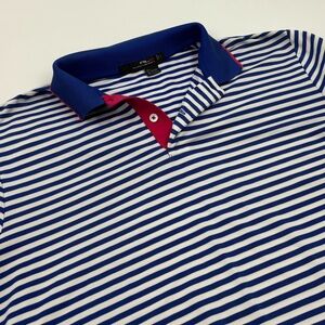 RLX Ralph Lauren Men's Polyester Navy‎ White Striped Short Sleeve Polo